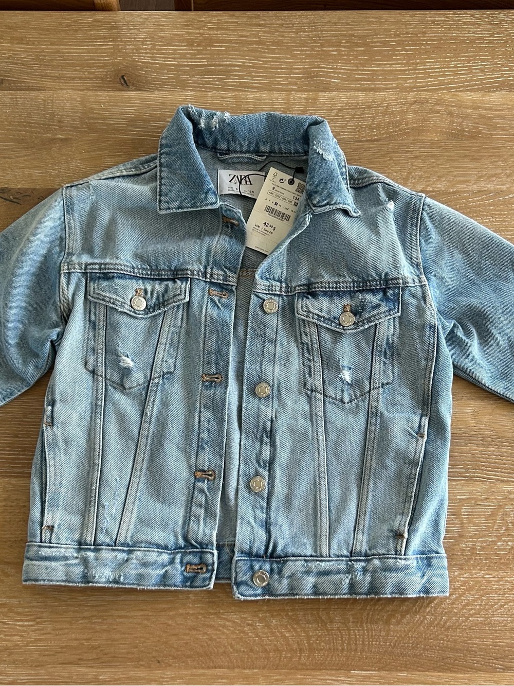 Zara Light Blue Kids Distressed Denim Jacket